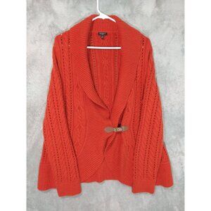 Talbots Sweater Womens 1X Orange Lambswool Blend Cardigan Cable Knit V Neck
